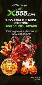 “Screenshot of X555 Game APK showing the High School Bonus feature with slot game characters and exclusive casino rewards.”