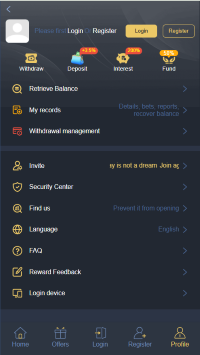 P44 Game APK login or sign up interface